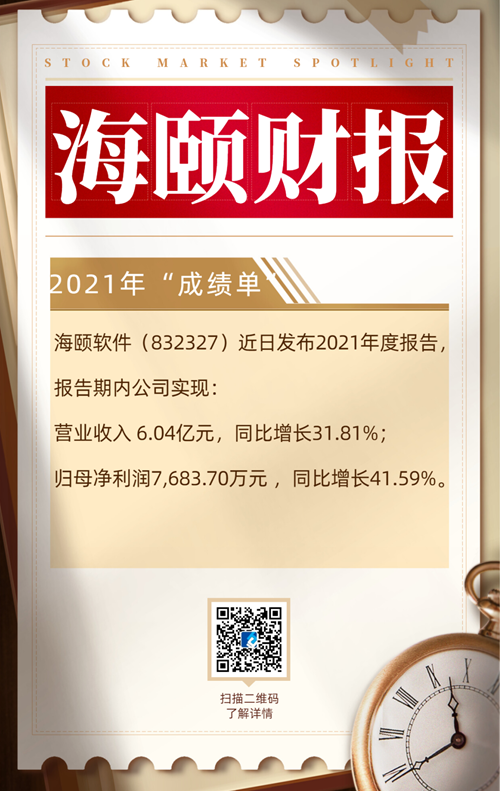九游会j9备用网址旗下海颐软件发布2021年度财报，公司经营持续向好